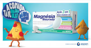 Key Visual da campanha pra Magnésia Bisurada, com os personagens Coxinha e Pizza.